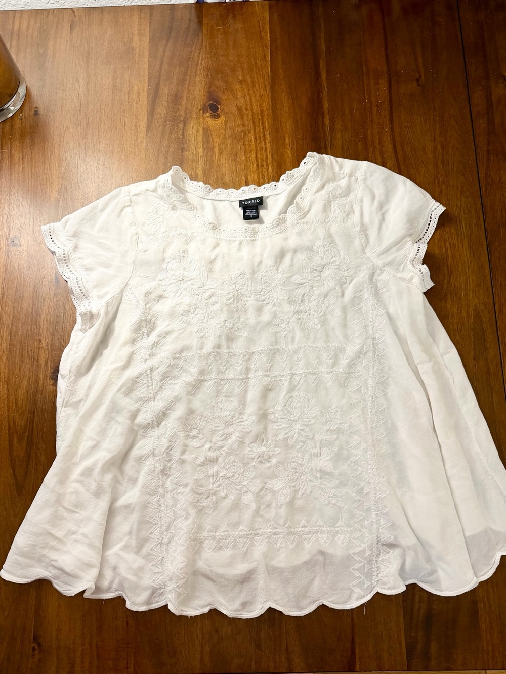 torrid White Embroidered Cotton Peasant Blouse